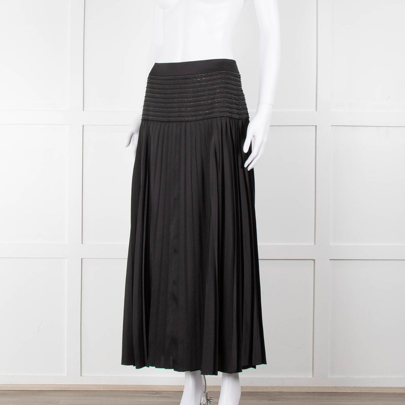 ME + EM Black Satin Plisse Skirt with Beaded Waist