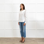 Ganni White Oversized Collar Frilled Edge Detail Blouse