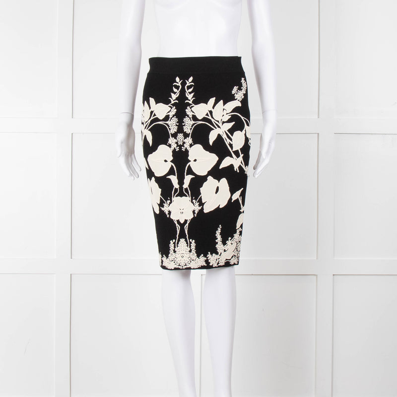 Alexander Mcqueen Black Stretch Skirt With White Flowers