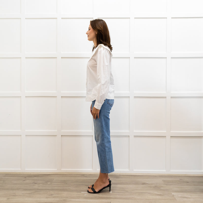 Ganni White Oversized Collar Frilled Edge Detail Blouse