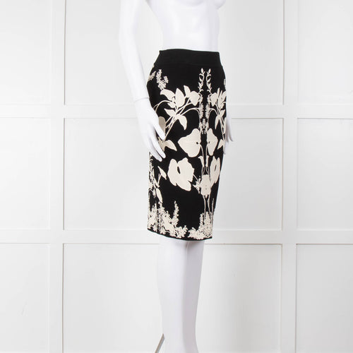 Alexander Mcqueen Black Stretch Skirt With White Flowers