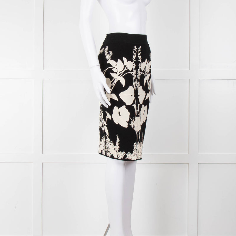 Alexander Mcqueen Black Stretch Skirt With White Flowers
