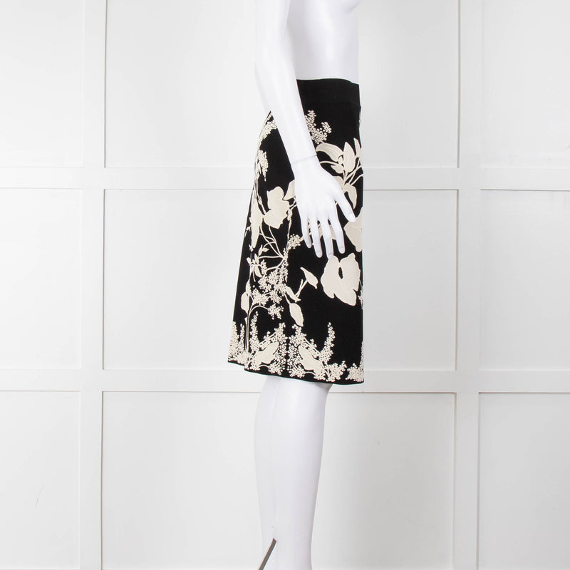 Alexander Mcqueen Black Stretch Skirt With White Flowers