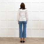 Ganni White Oversized Collar Frilled Edge Detail Blouse