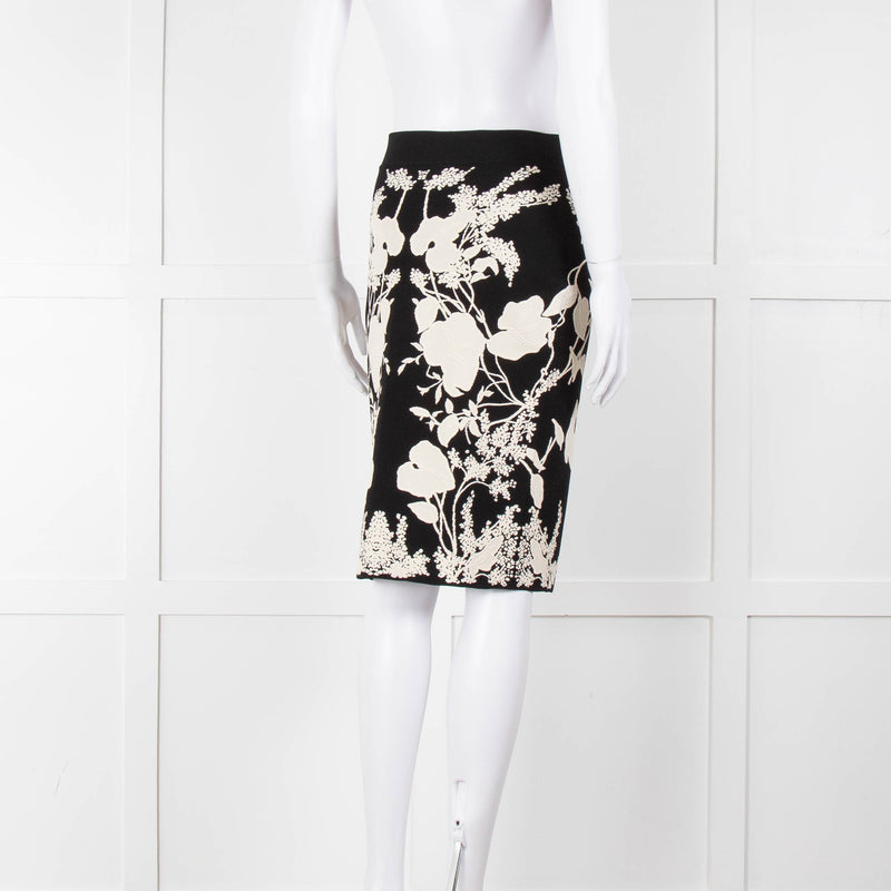 Alexander Mcqueen Black Stretch Skirt With White Flowers