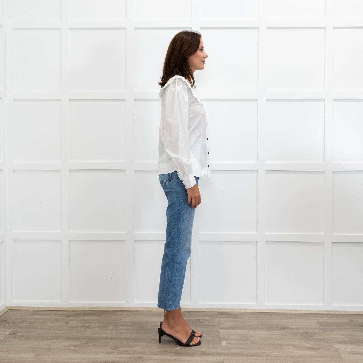 Ganni White Oversized Collar Frilled Edge Detail Blouse