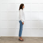 Ganni White Oversized Collar Frilled Edge Detail Blouse