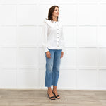 Ganni White Oversized Collar Frilled Edge Detail Blouse
