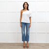 Veronica Beard White Ribbed One Shoulder Puff Top