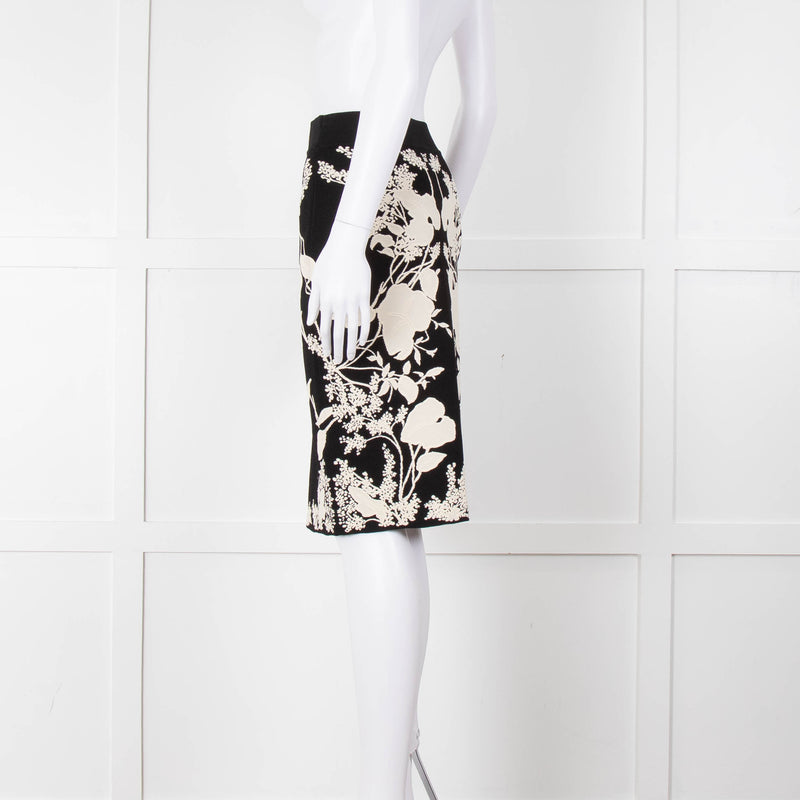 Alexander Mcqueen Black Stretch Skirt With White Flowers