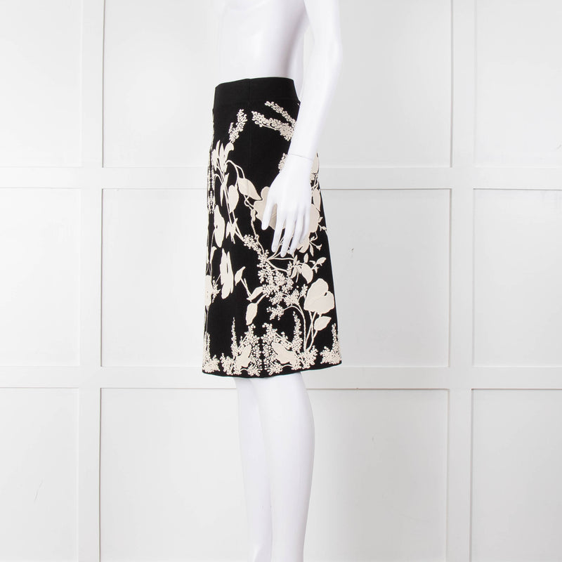 Alexander Mcqueen Black Stretch Skirt With White Flowers