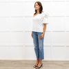 Veronica Beard White Ribbed One Shoulder Puff Top