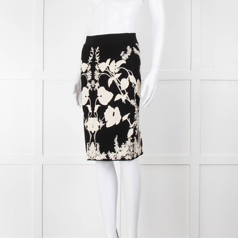 Alexander Mcqueen Black Stretch Skirt With White Flowers