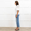 Veronica Beard White Ribbed One Shoulder Puff Top