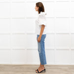 Veronica Beard White Ribbed One Shoulder Puff Top