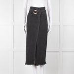 Nanushka Grey Denim Belted Midi Skirt