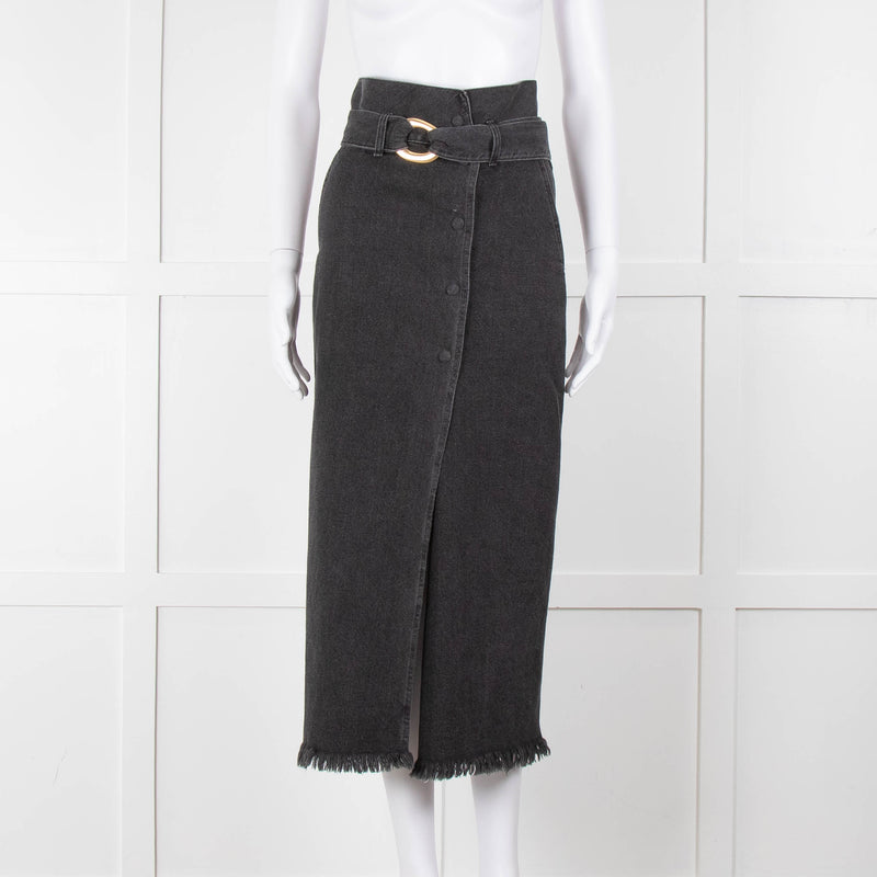 Nanushka Grey Denim Belted Midi Skirt