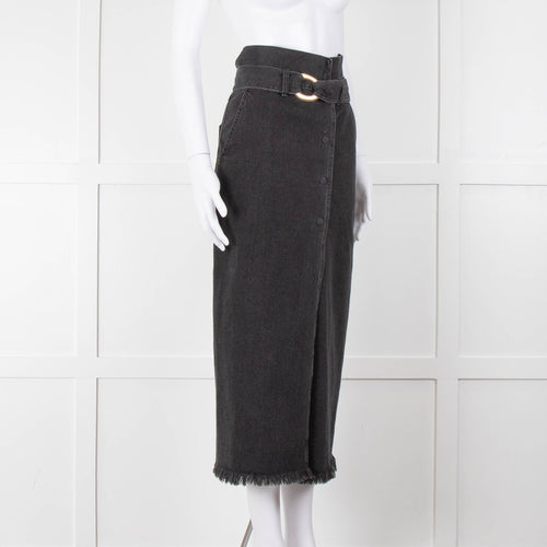 Nanushka Grey Denim Belted Midi Skirt