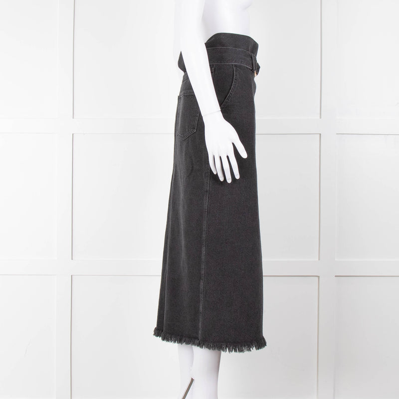 Nanushka Grey Denim Belted Midi Skirt