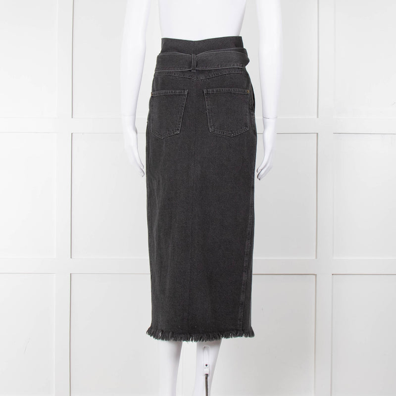 Nanushka Grey Denim Belted Midi Skirt