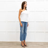 Veronica Beard White Ribbed One Shoulder Puff Top