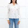 Wyse Cream Long Sleeve Flower Yellow Scallop Collar Blouse
