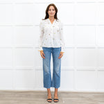 Wyse Cream Long Sleeve Flower Yellow Scallop Collar Blouse