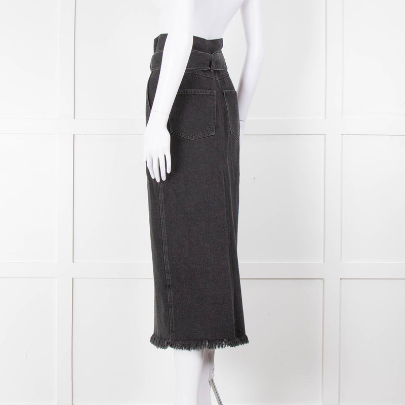 Nanushka Grey Denim Belted Midi Skirt