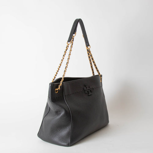 Tory Burch Black Grained Leather McGraw Shoulder Bag