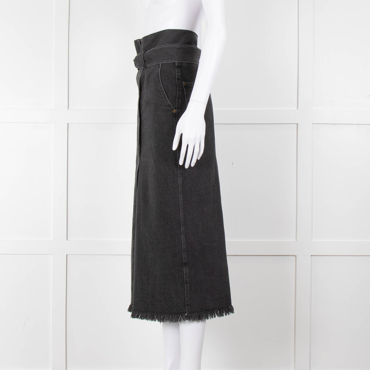 Nanushka Grey Denim Belted Midi Skirt