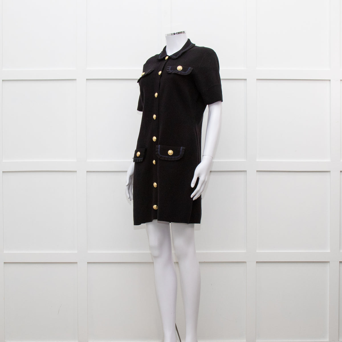 Maje Black Knit Gold Button Short Dress