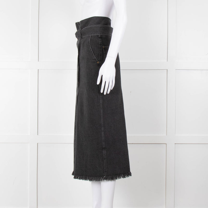 Nanushka Grey Denim Belted Midi Skirt