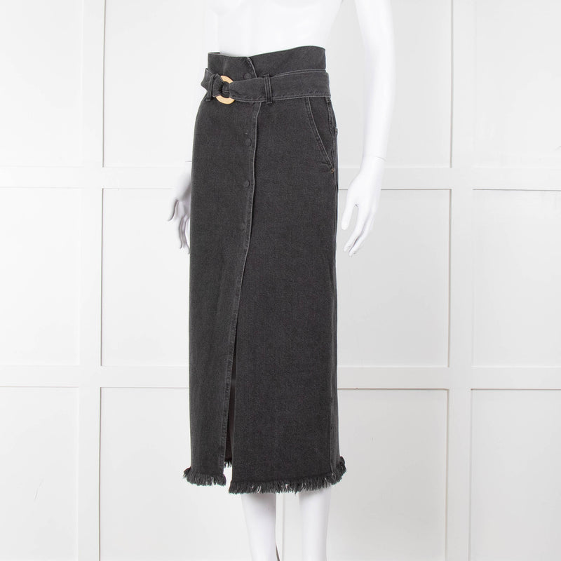 Nanushka Grey Denim Belted Midi Skirt