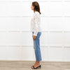 Wyse Cream Long Sleeve Flower Yellow Scallop Collar Blouse