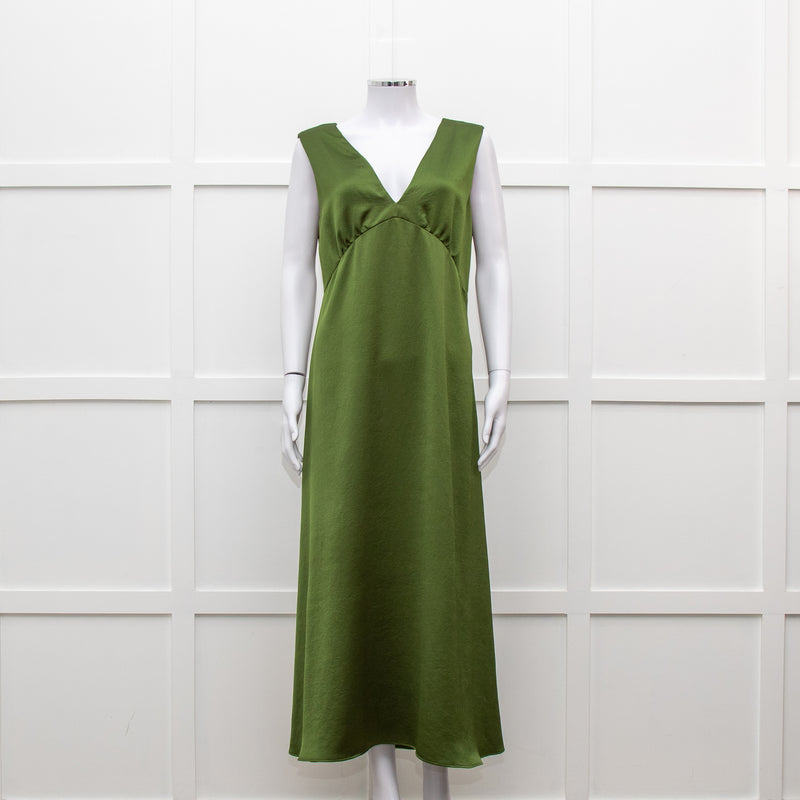 Weekend Max Mara Green Satin Sleeveless Midi Dress