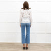 Wyse Cream Long Sleeve Flower Yellow Scallop Collar Blouse