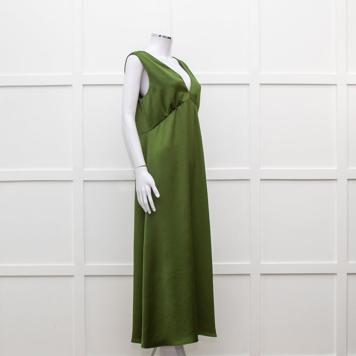 Weekend Max Mara Green Satin Sleeveless Midi Dress