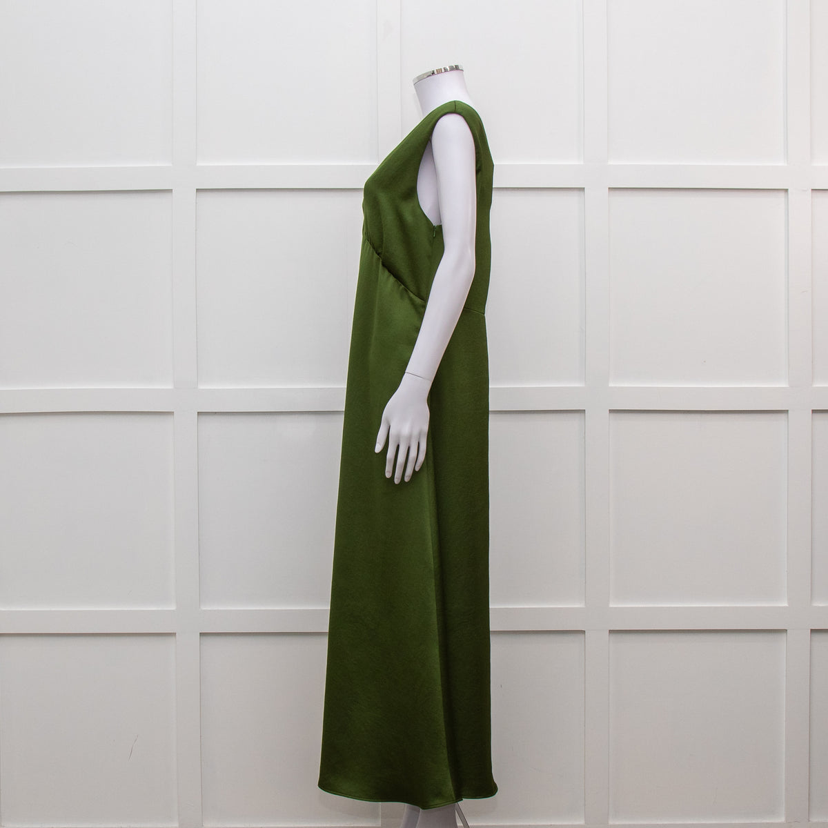 Weekend Max Mara Green Satin Sleeveless Midi Dress