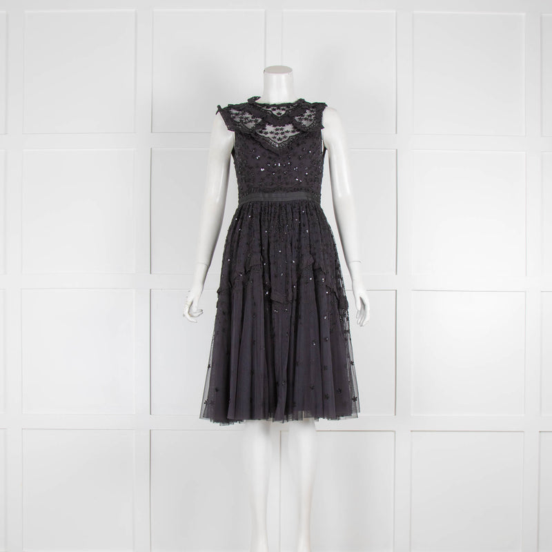 Needle & Thread Black Daisy Shimmer Midi Dress