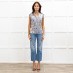 Gucci Powder Blue Flower Print Silk Sleeveless Shirt