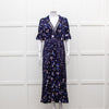 Self Portrait Navy White Floral Short Sleeve Long Dress