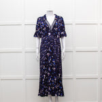 Self Portrait Navy White Floral Short Sleeve Long Dress