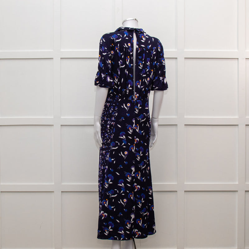 Self Portrait Navy White Floral Short Sleeve Long Dress