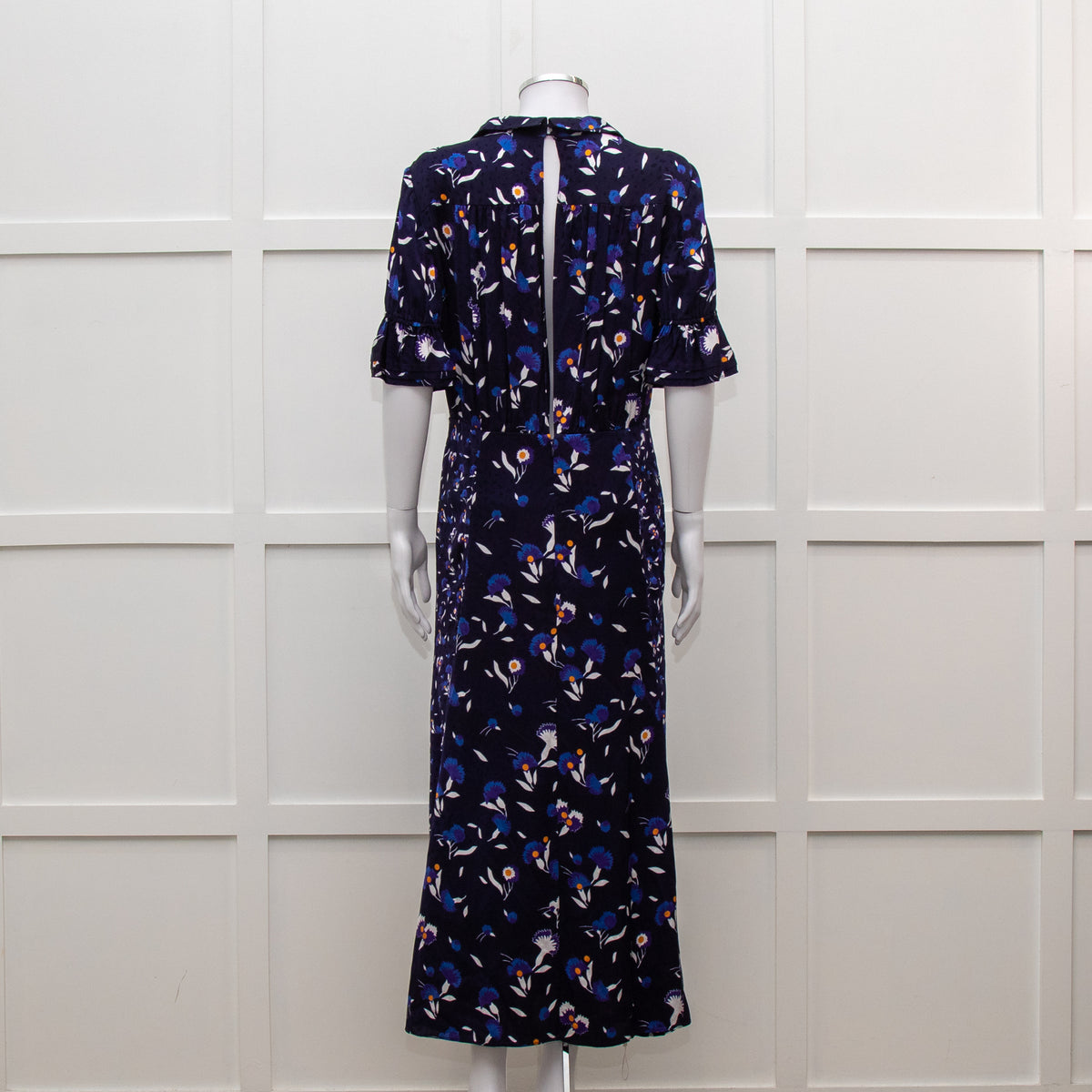 Self Portrait Navy White Floral Short Sleeve Long Dress
