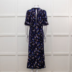 Self Portrait Navy White Floral Short Sleeve Long Dress