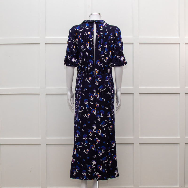 Self Portrait Navy White Floral Short Sleeve Long Dress