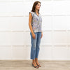 Gucci Powder Blue Flower Print Silk Sleeveless Shirt