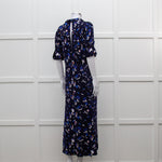 Self Portrait Navy White Floral Short Sleeve Long Dress