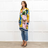 Weekend Max Mara Yellow Pink Green Silk Botanical Print Shirt Dress
