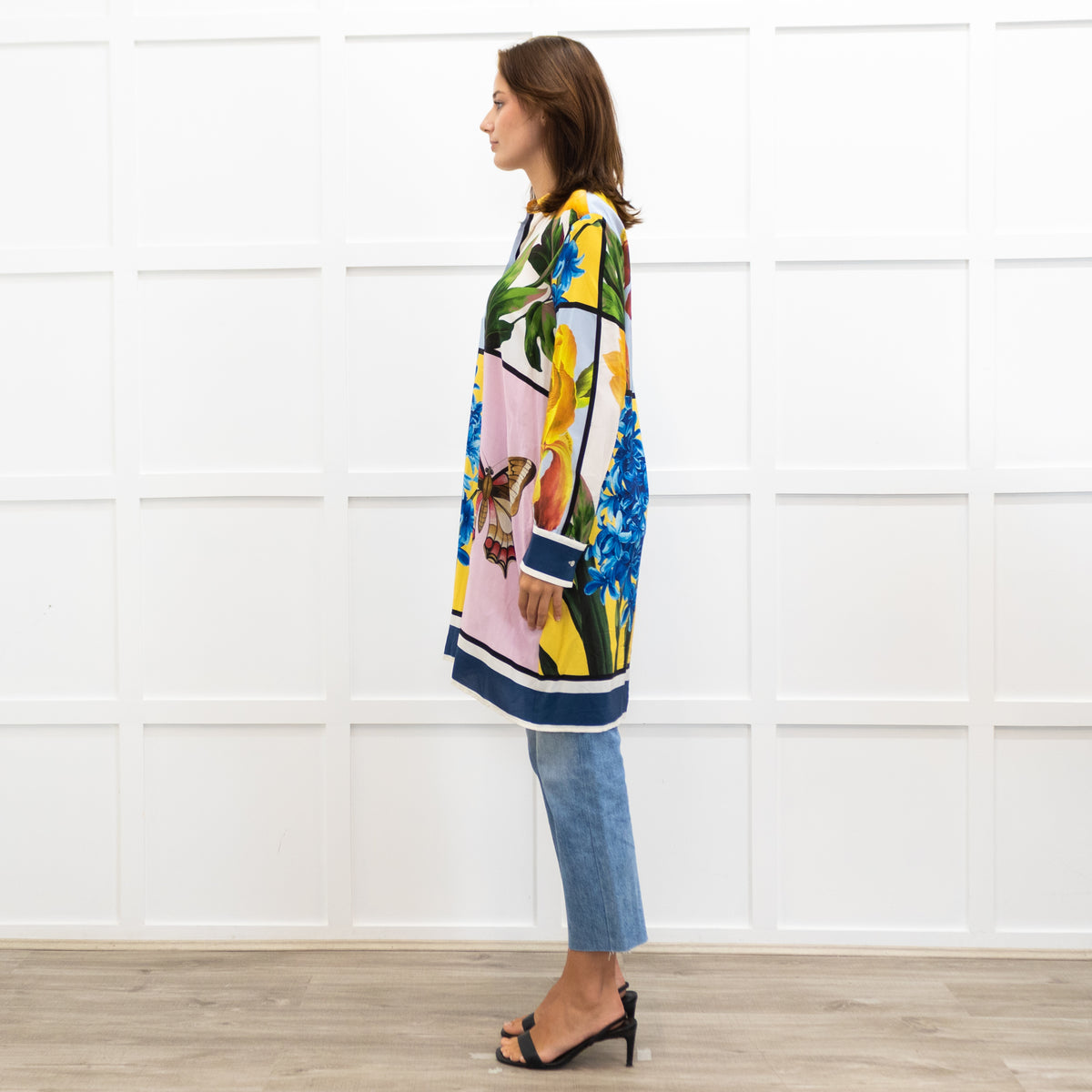 Weekend Max Mara Yellow Pink Green Silk Botanical Print Shirt Dress